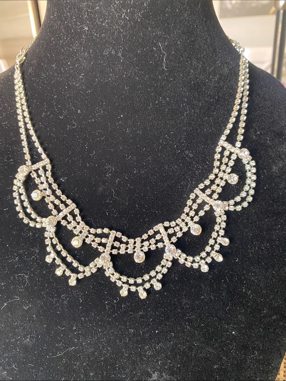Delicate Crystal Bib Necklace - Silver Tone